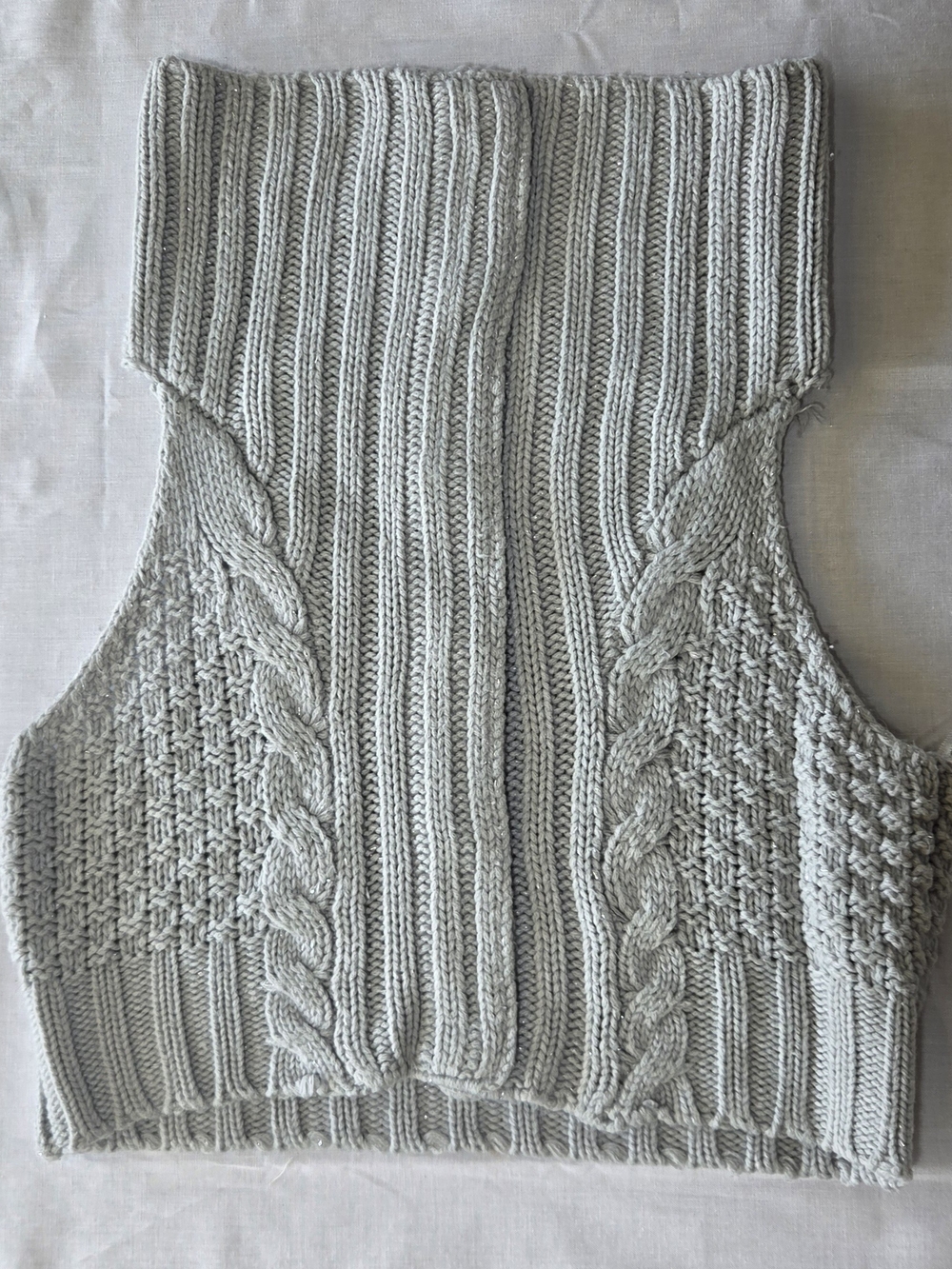 Daytrip Winter Grey With Silver Metallic Cable Knit Vest Y2k Fairy Grunge